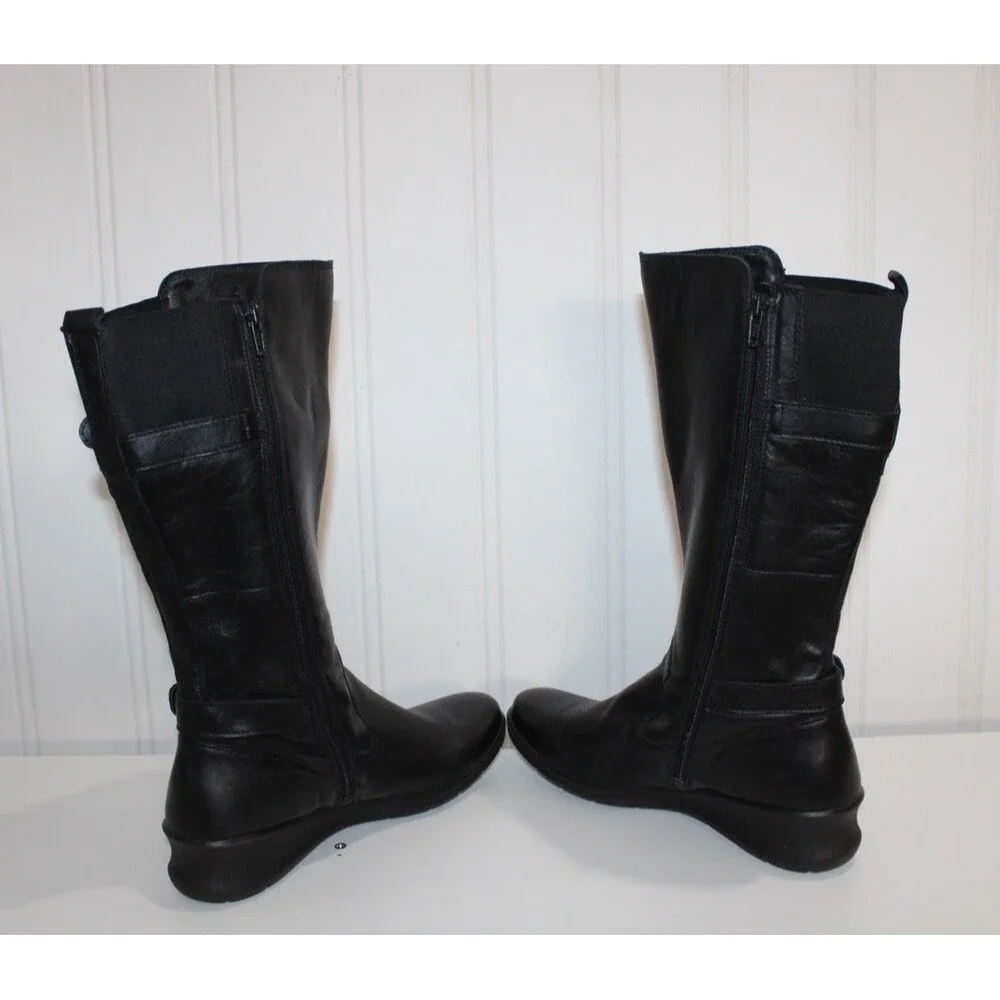 ECCO‎ Babett Boots EU 39 US 8 Black Leather GORE-TEX Waterproof Tall Wedge